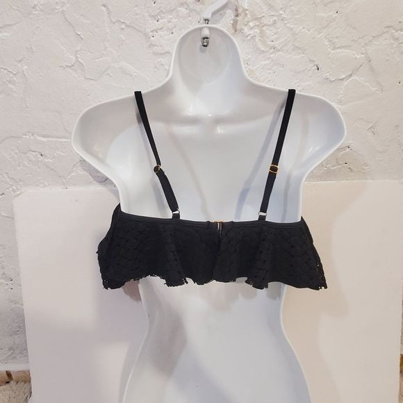 Montce solid black ruffle Bikini top only size XS - Picture 6 of 11